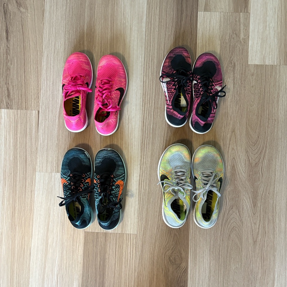 Nike Flyknit Gray and Yellow Athletic Shoes - Picture 2 of 4